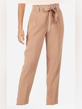 Express Tan High Rise Paperbag Ankle Pant with Tie Waist - Size 0S